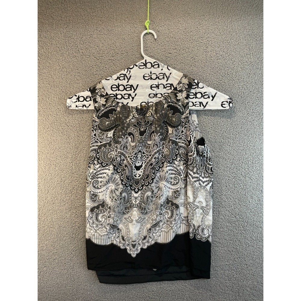Vintage Dana Buchman Gray Floral Knit Sleeveless Tank Sz XL Shirt Blouse‎
